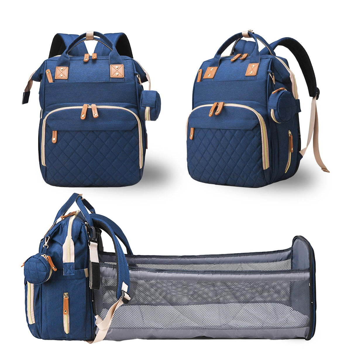 Lamroro diaper bag with changing-station foldable pad for easy on-the-go diaper changes.
