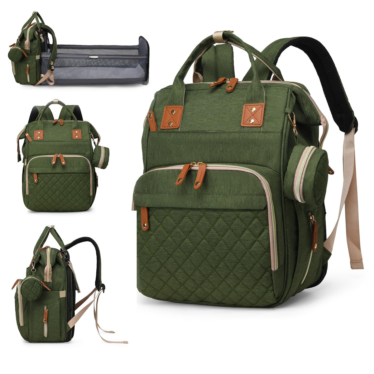 Lamroro diaper bag with changing-station folding pad for on-the-go nursery setup