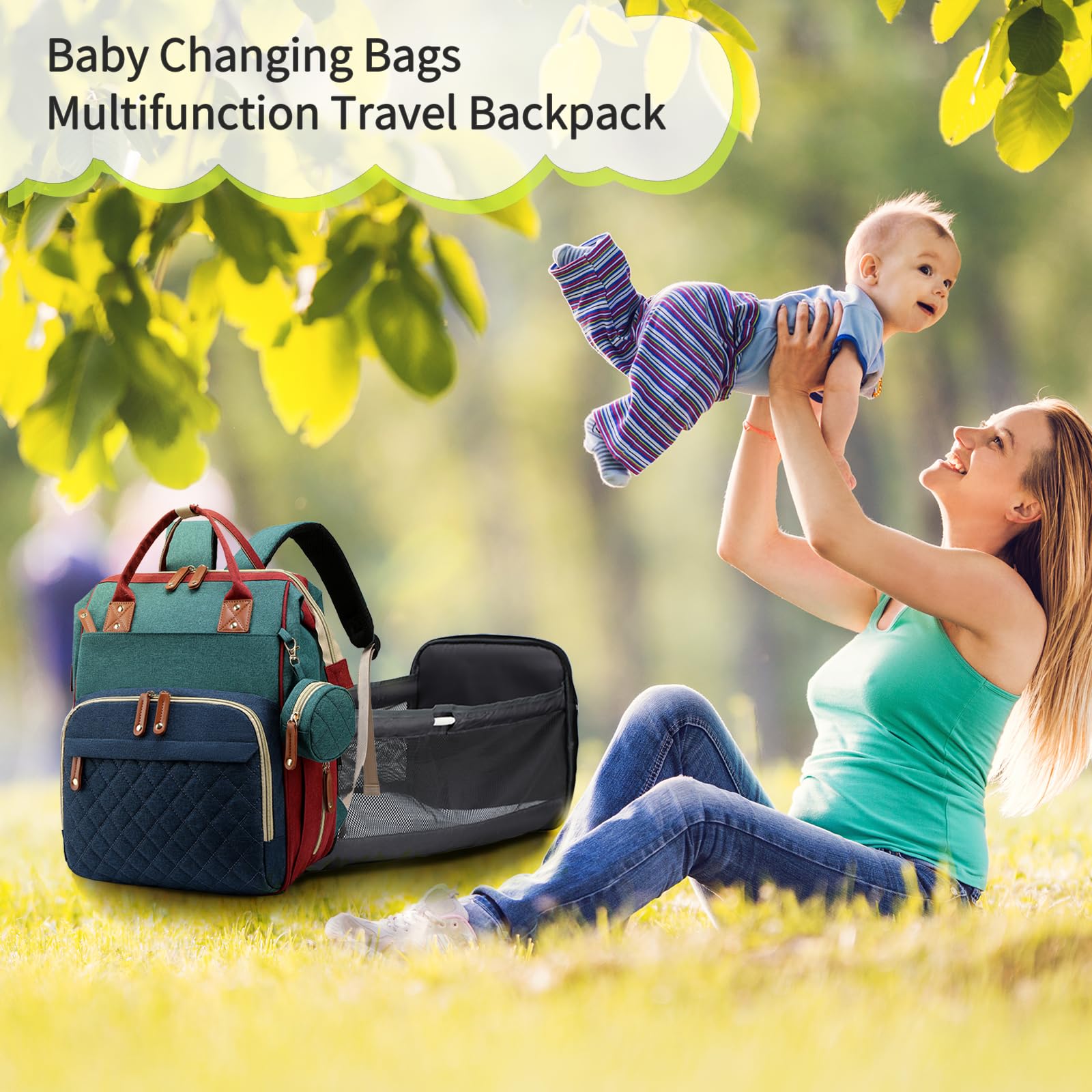 Lamroro diaper bag foldable changing pad provides portable changing surface.