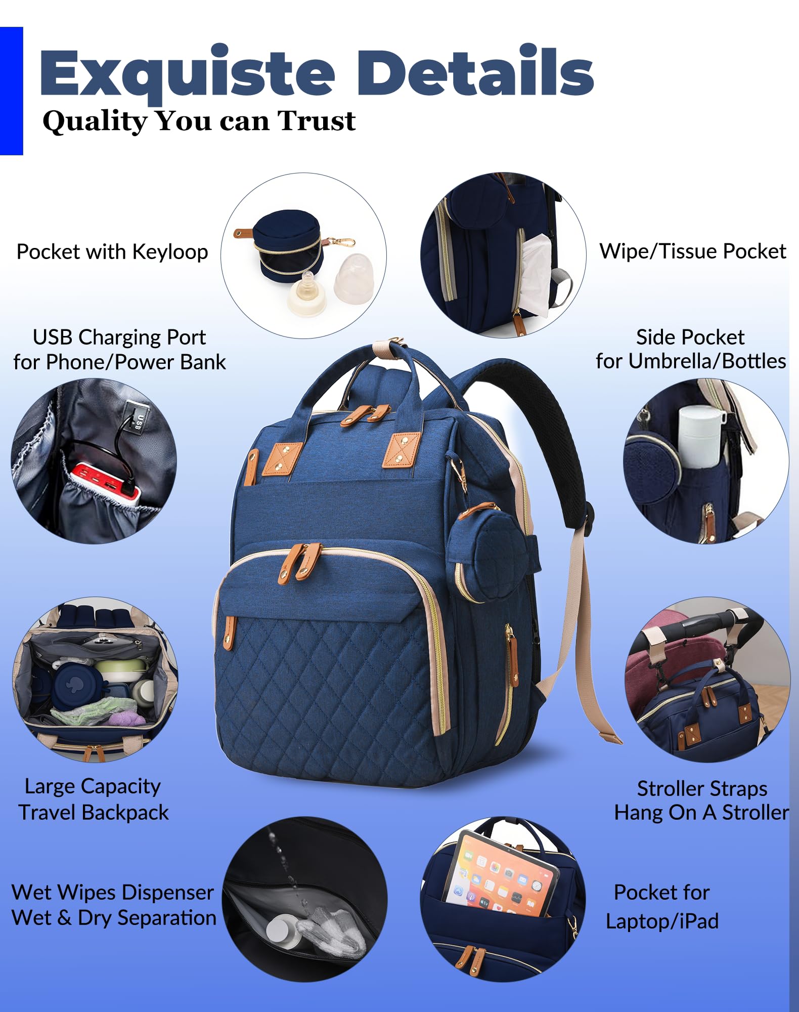 Lamroro diaper bag large-capacity 18-pocket design keeps baby essentials organized.