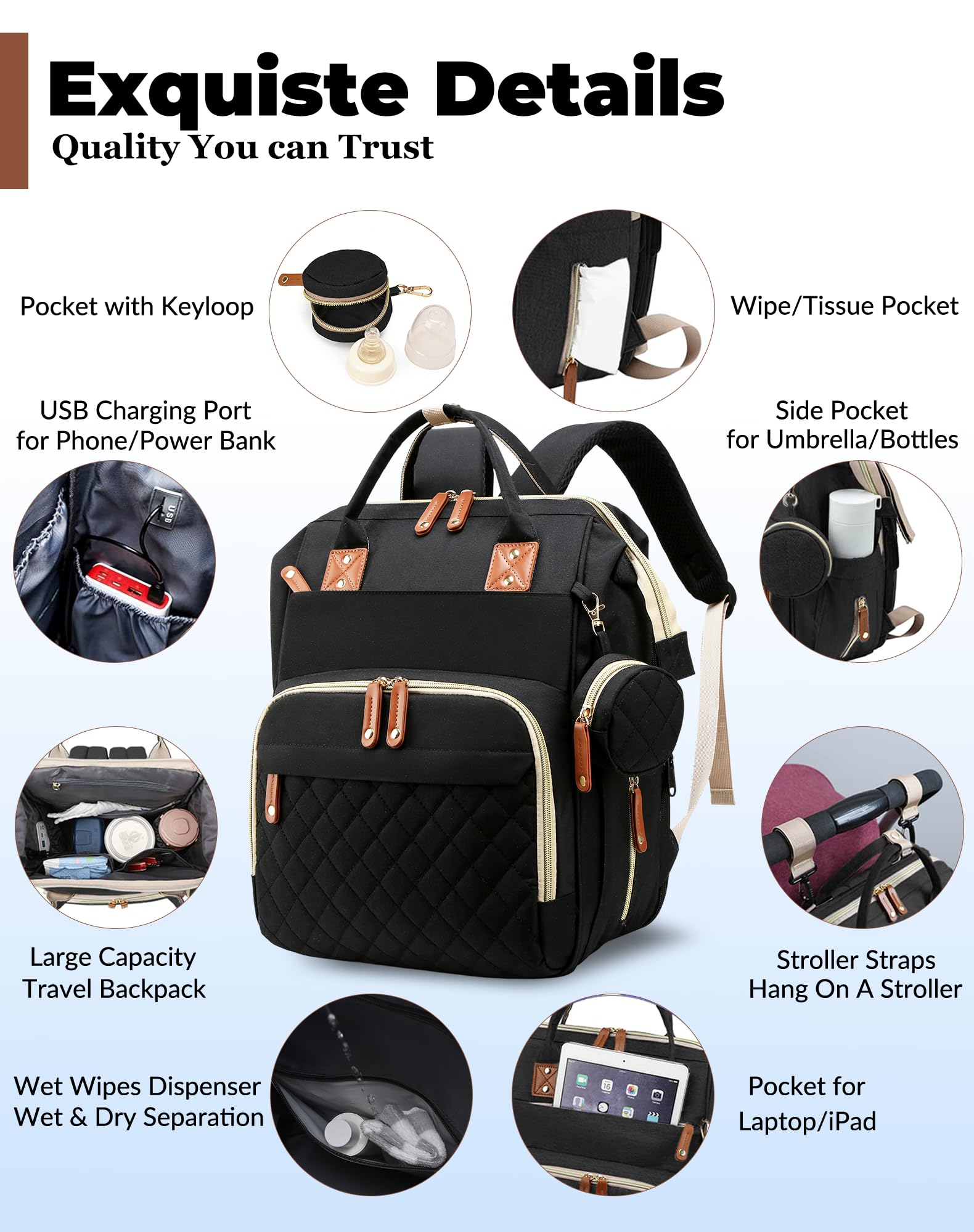 Lamroro diaper bag with large capacity and side pockets organized
