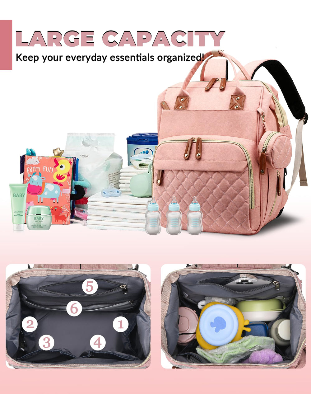 Lamroro diaper bag wide straps provide back support during travel.