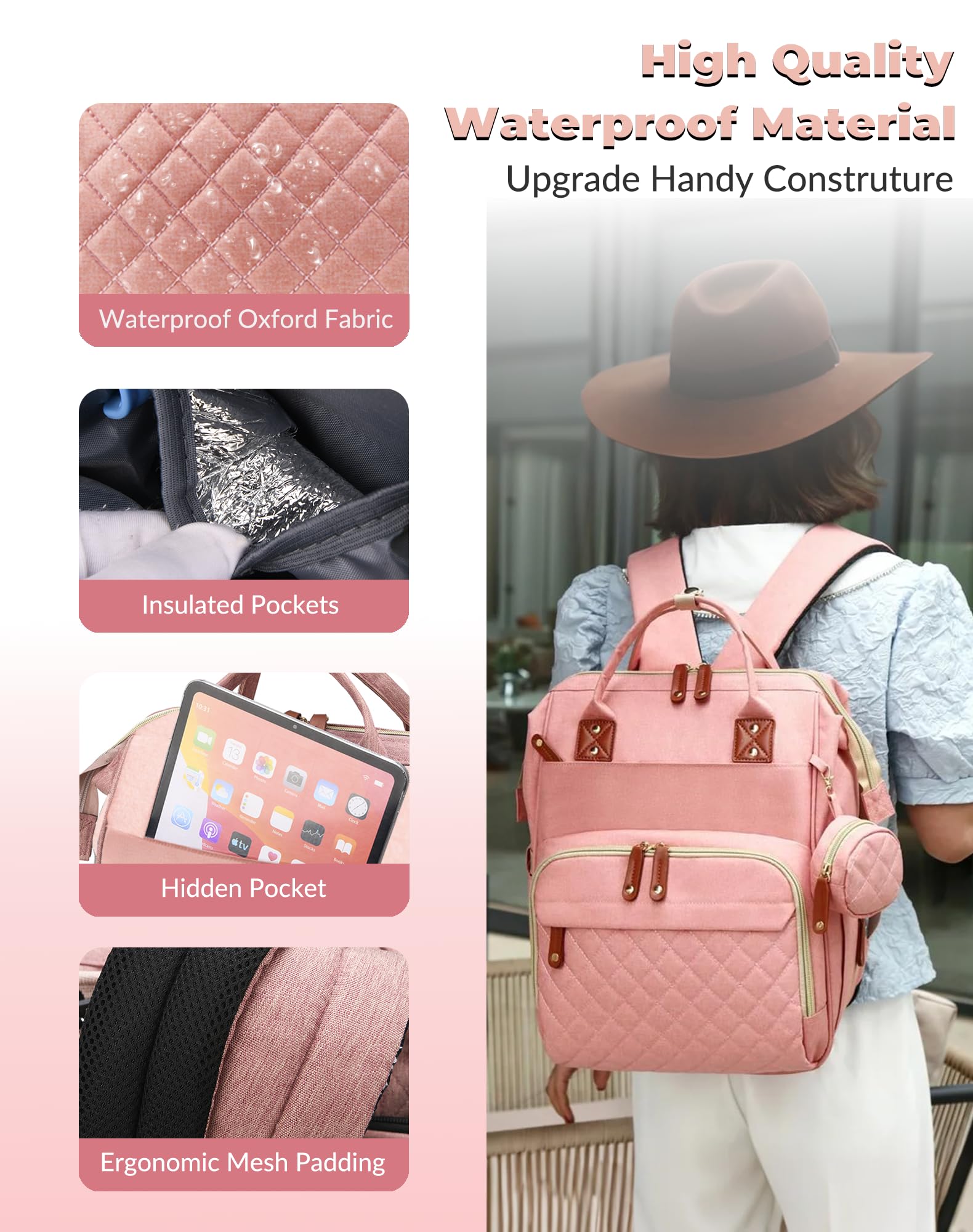 Lamroro diaper bag stroller-hangers keep bag conveniently attached.