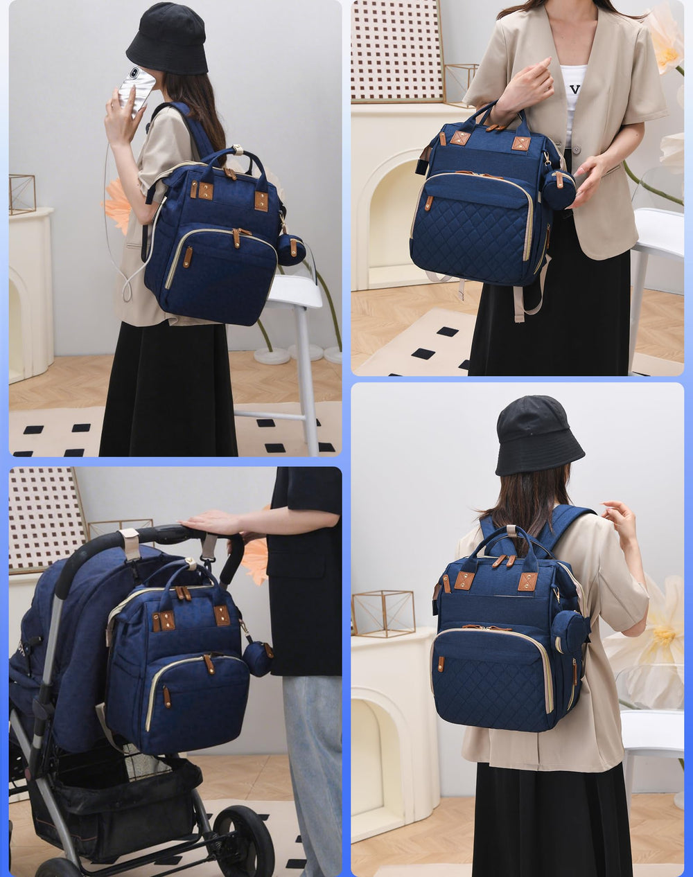 Lamroro diaper bag stroller hooks offer easy hanging on a stroll.