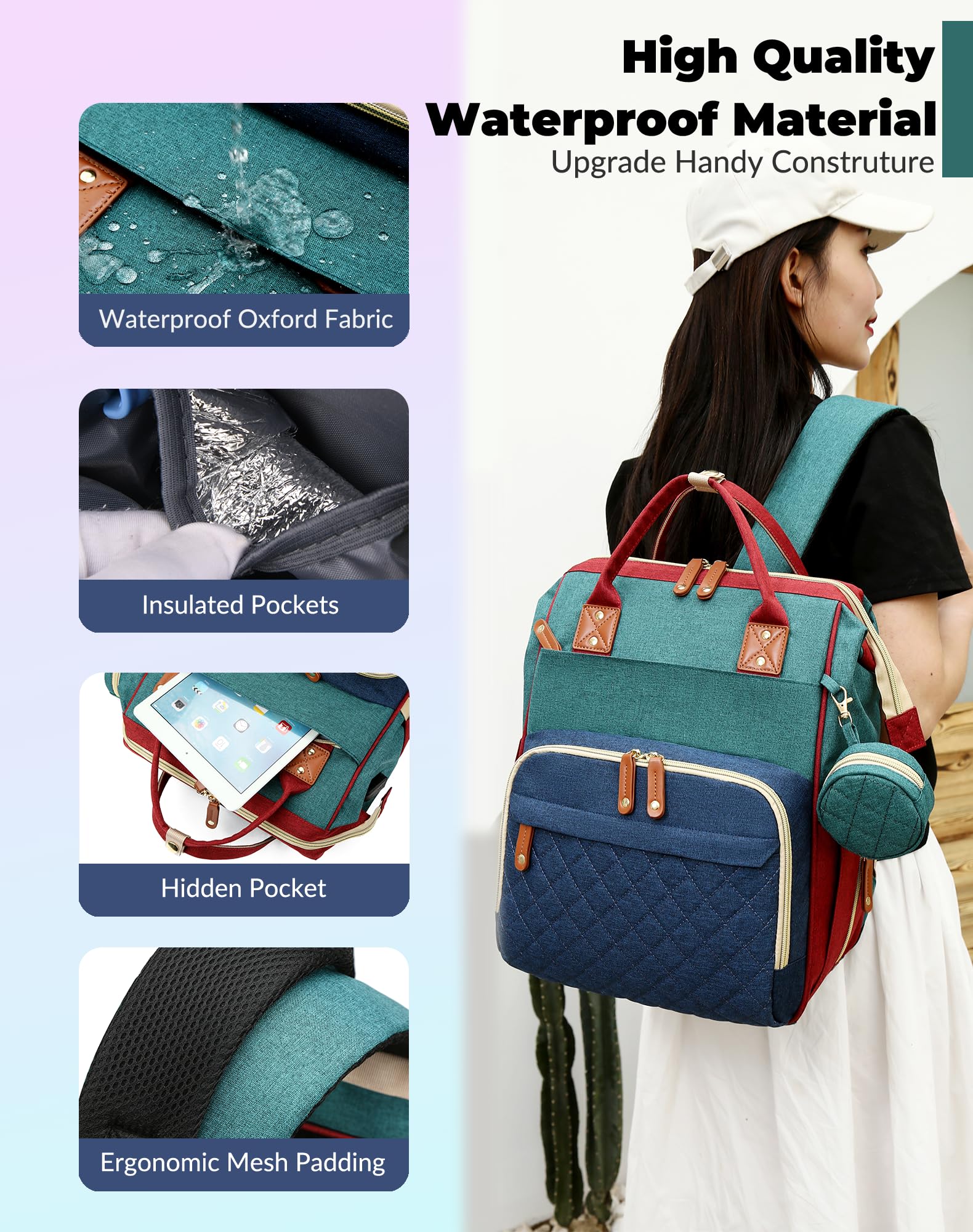 Lamroro diaper bag stroller hooks for hands-free carrying.