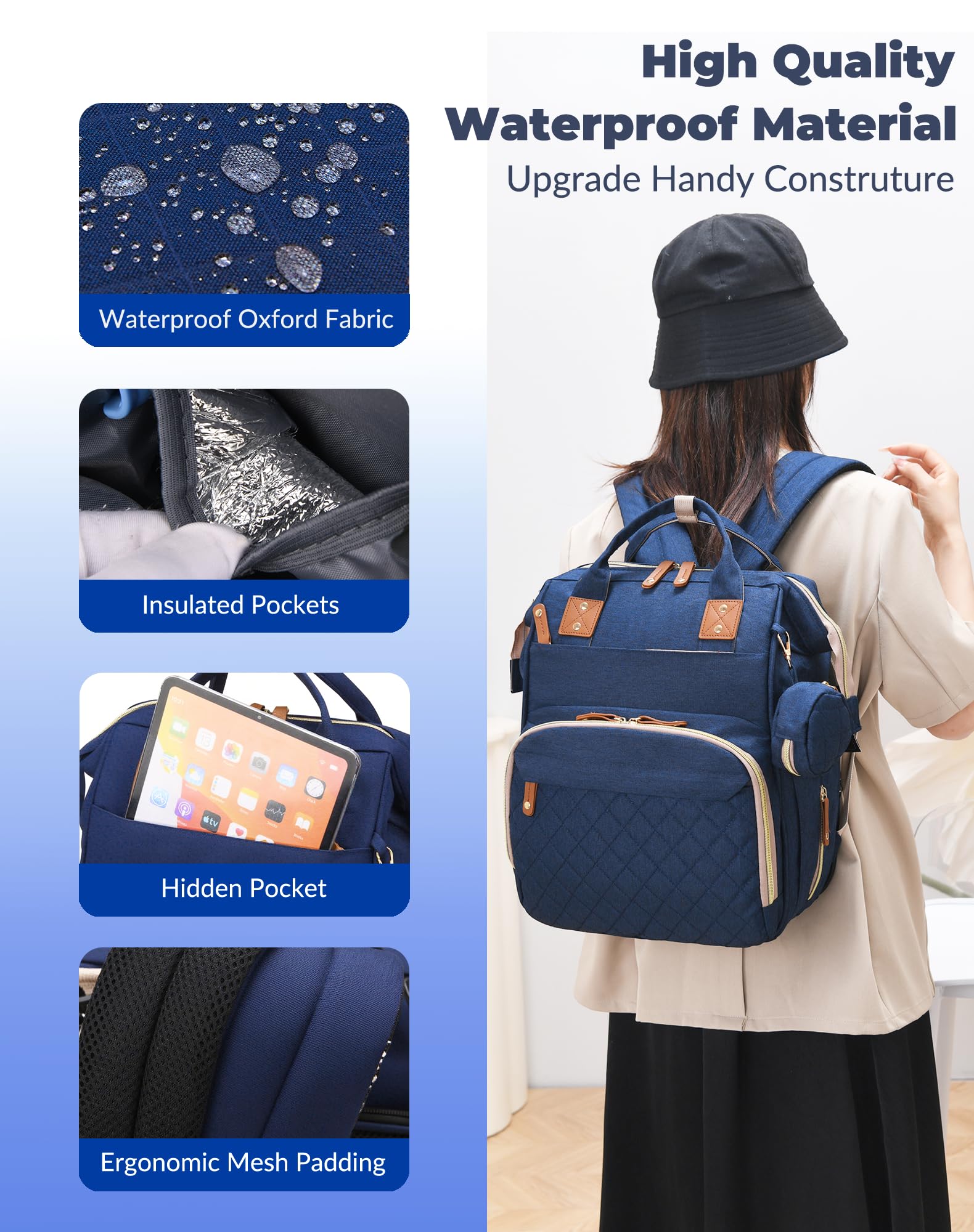 Lamroro diaper bag USB charging port for charging devices on the move.