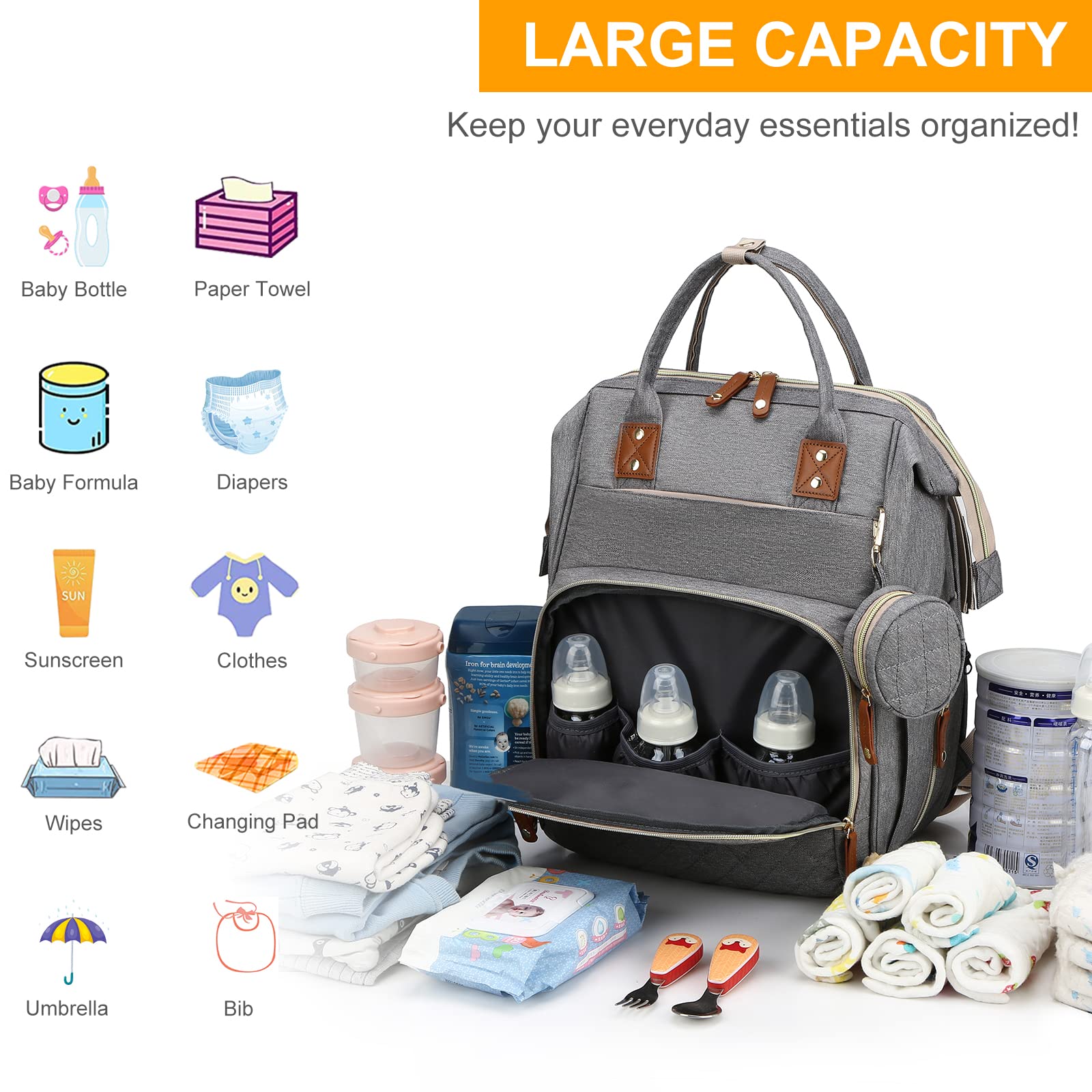 Lamroro diaper bag USB port lets you charge devices while traveling.