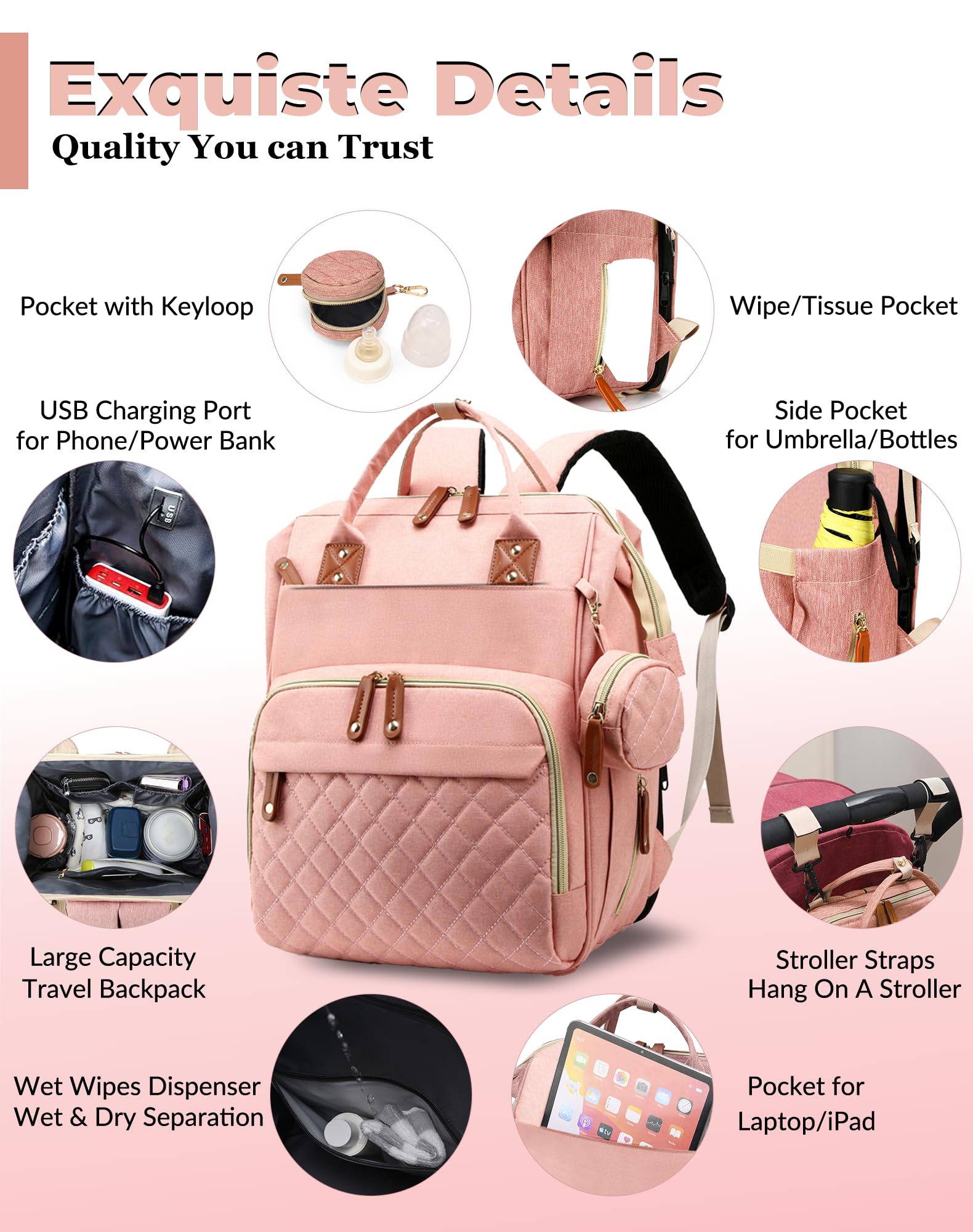 Lamroro diaper bag waterproof 900D oxford protects gear in rain.