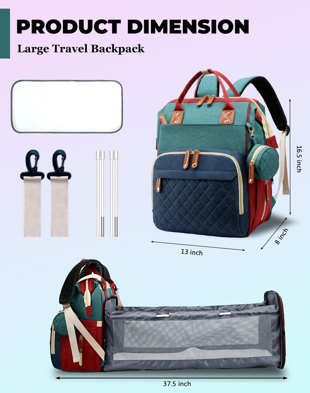 Lamroro diaper bag waterproof 900D fabric resists rain and spills.