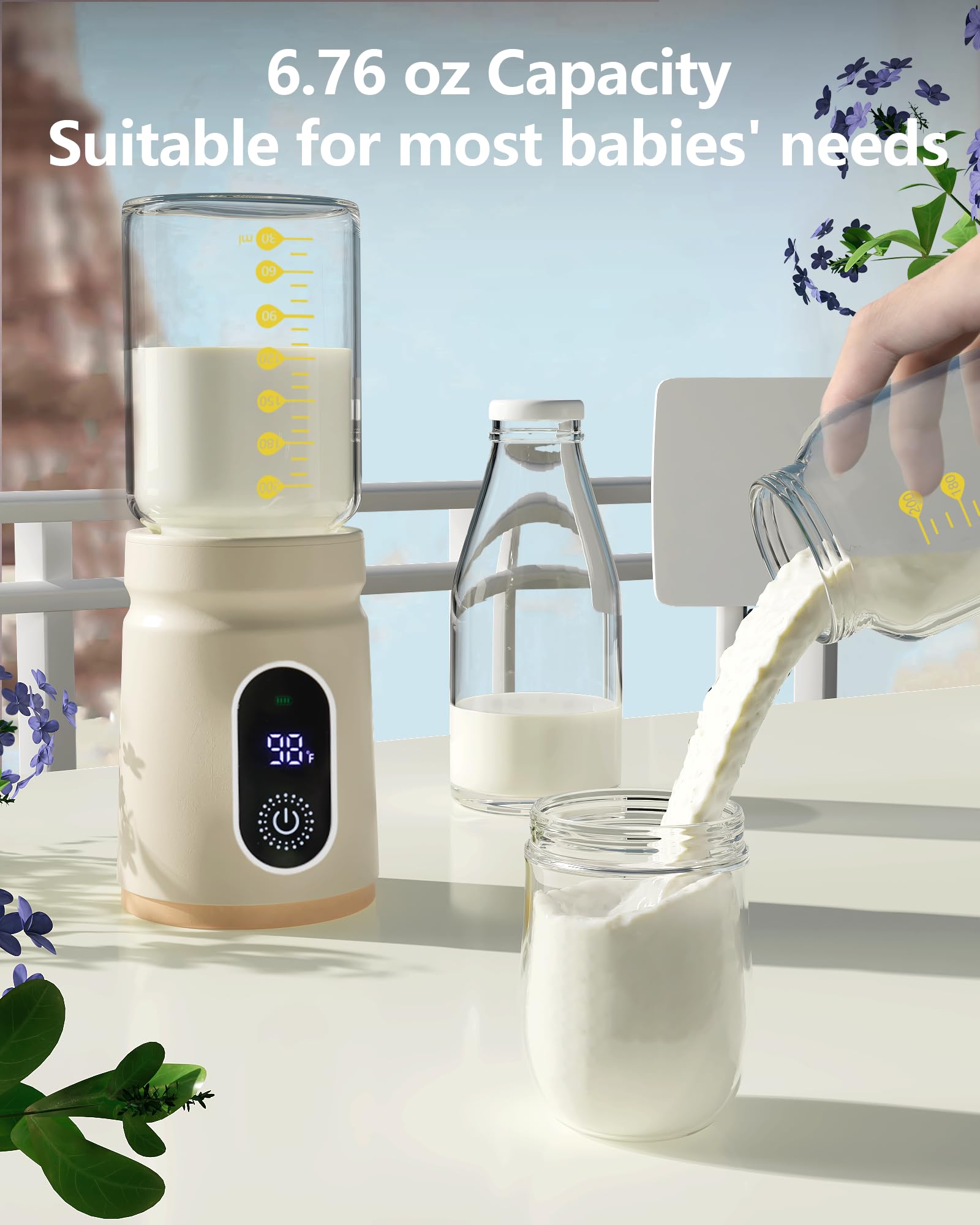 LAMSTOM bottle warmer with glass bottle included for safe milk storage
