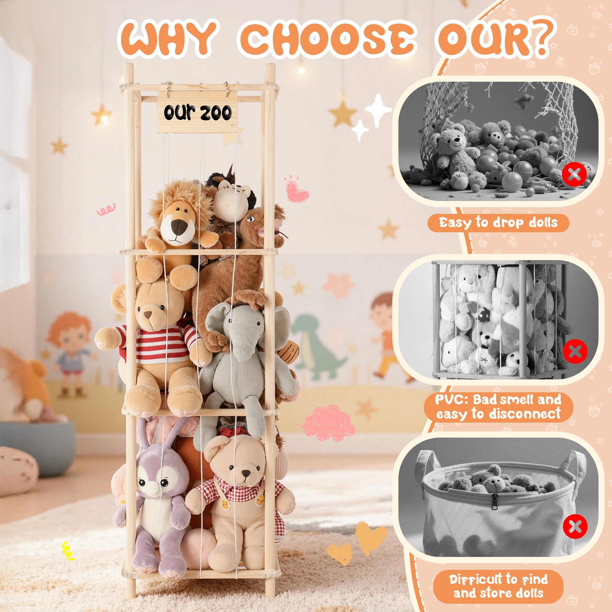 LAMU stuffed animal storage display-zone converts into a prized plush showcase.