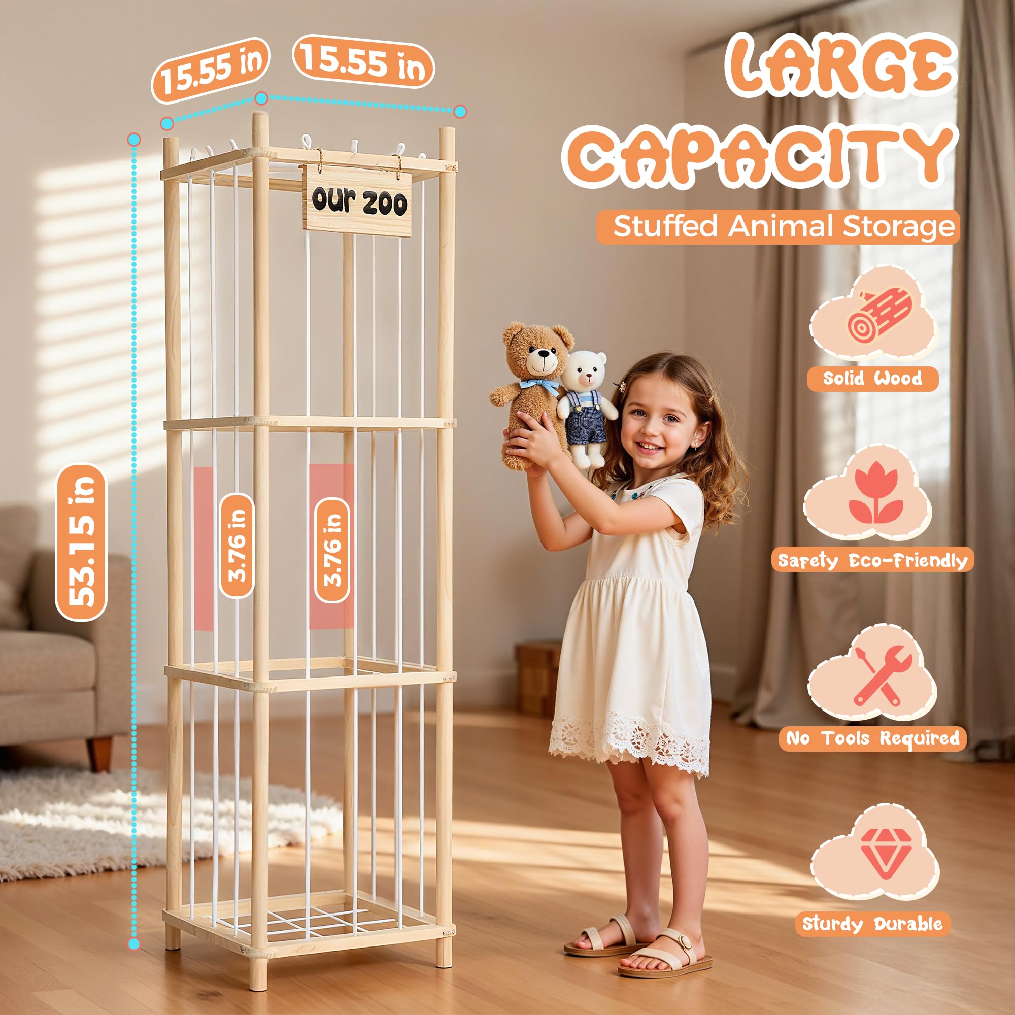 LAMU stuffed animal storage elastic cords-access shows kids easy reach to favorites.