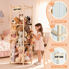 LAMU stuffed animal storage large-capacity measures about 53 inches tall for 50+ plush toys.