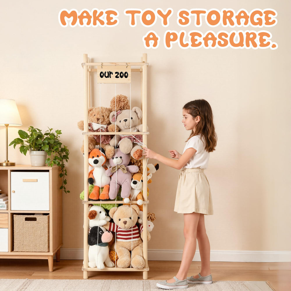 LAMU stuffed animal storage nameplate personalization adds a playful touch.
