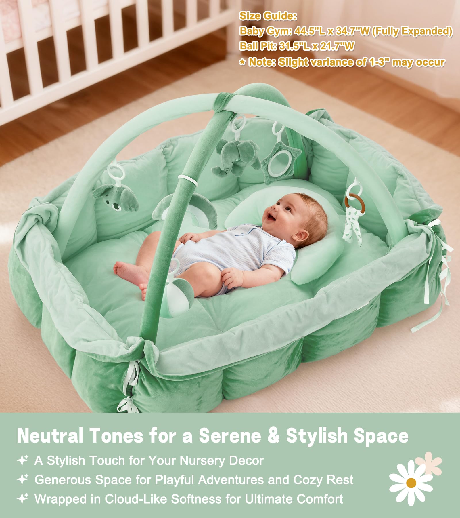 Lanabuna plush double-sided mat; hides messes and matches nursery decor