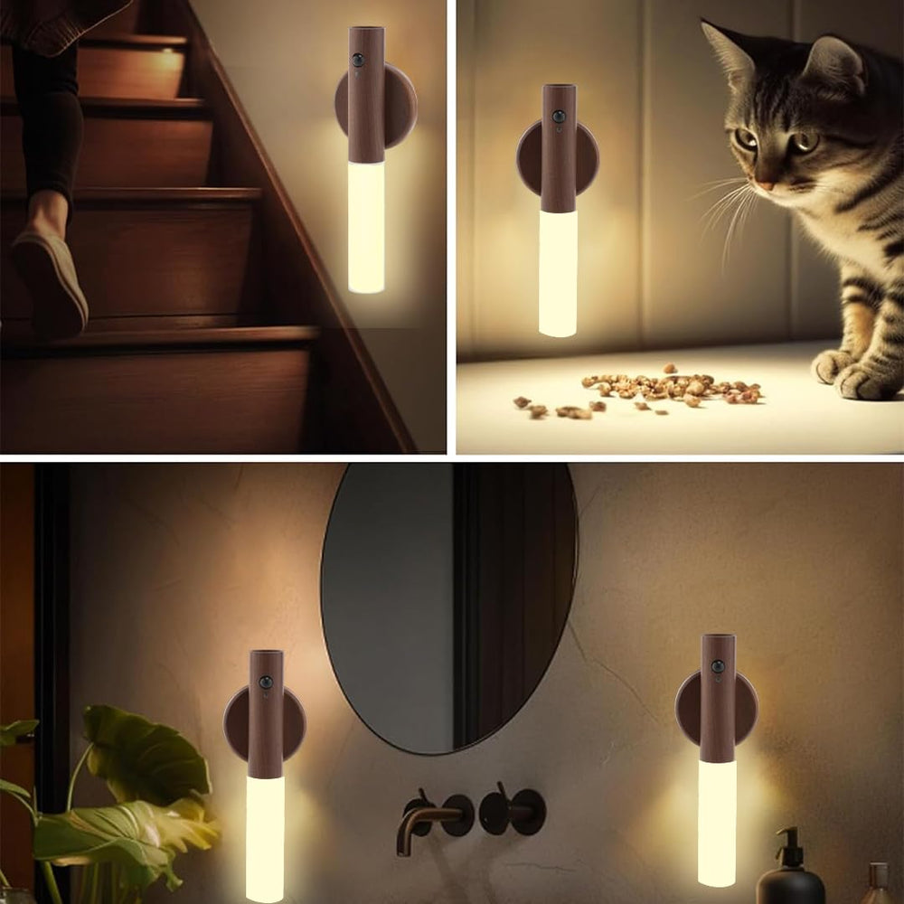 LANDGOO walnut wood nursery light features natural texture with warm LED glow.