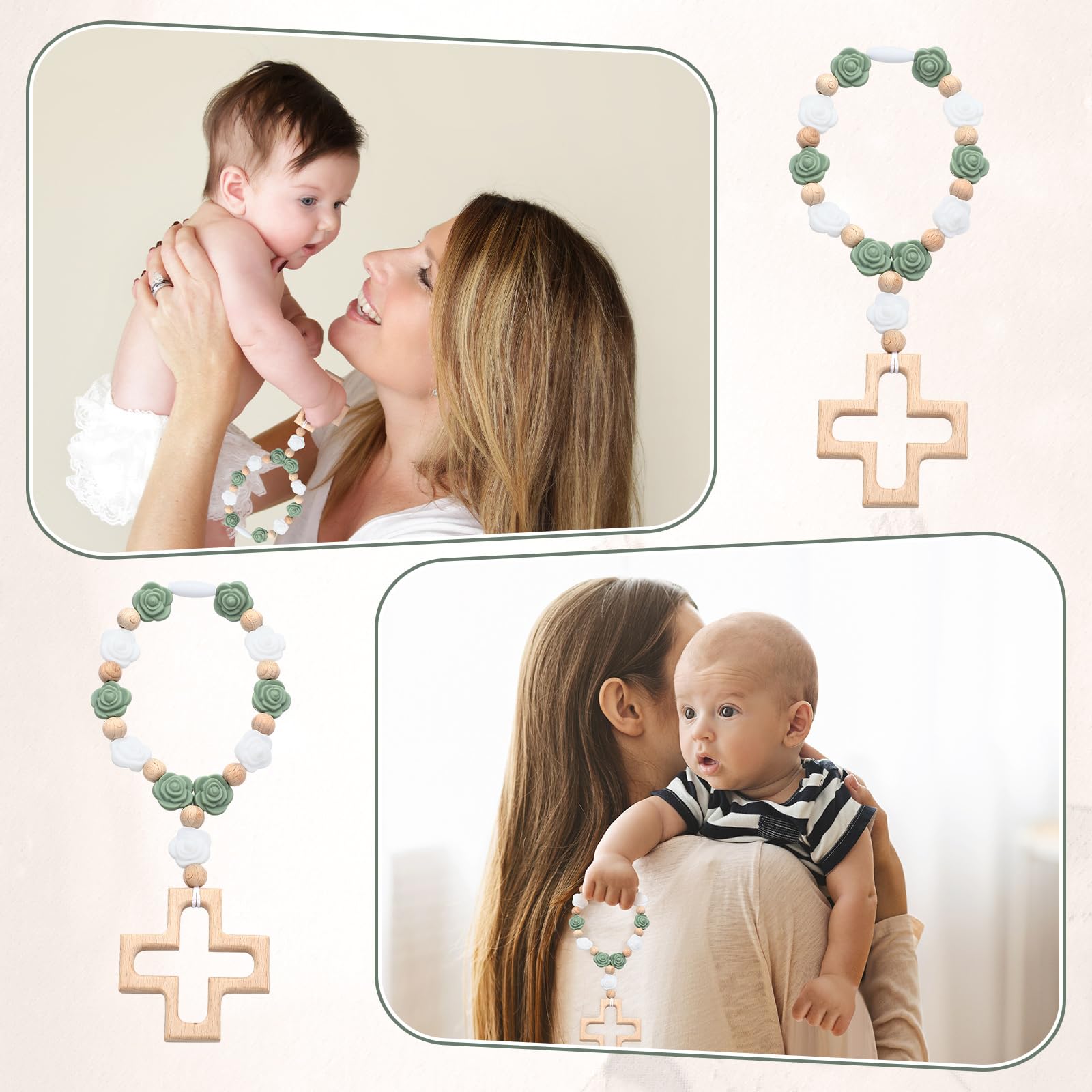 Landical rosary on doorknob or table, decorative spiritual charm.