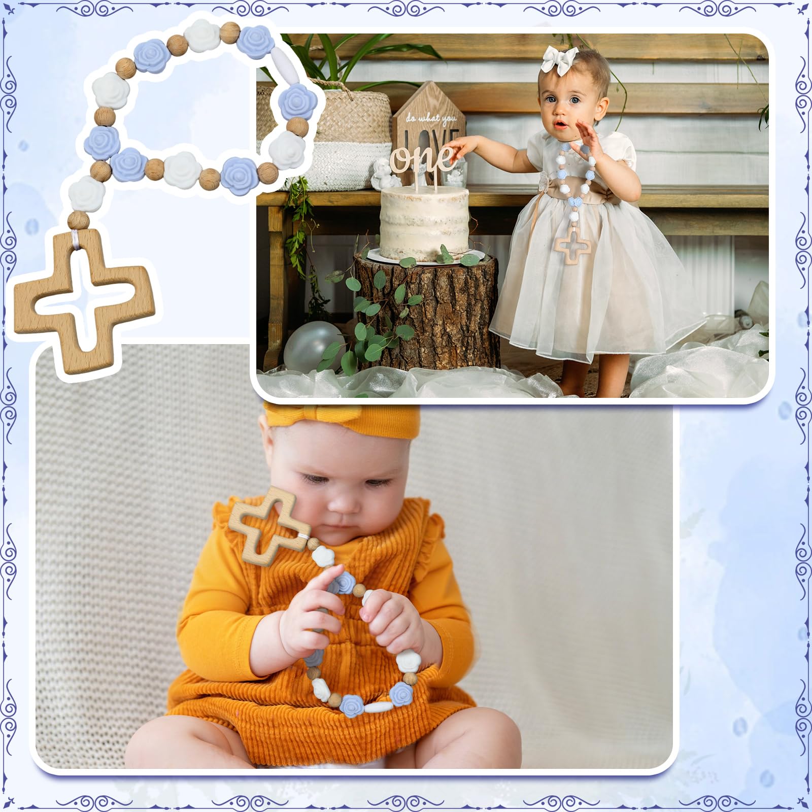 Landical rosary cross close-up ideal for baby shower decorations