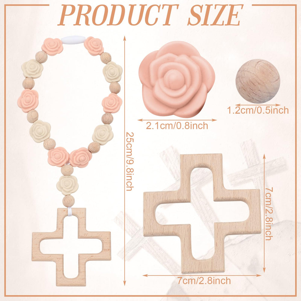Landical wooden bead accents, pink rosary closeup, tactile play and meaningful decoration