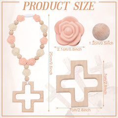 Landical wooden bead accents, pink rosary closeup, tactile play and meaningful decoration