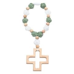 Landical sage-green white silicone roses and beads for elegant baptism decor.