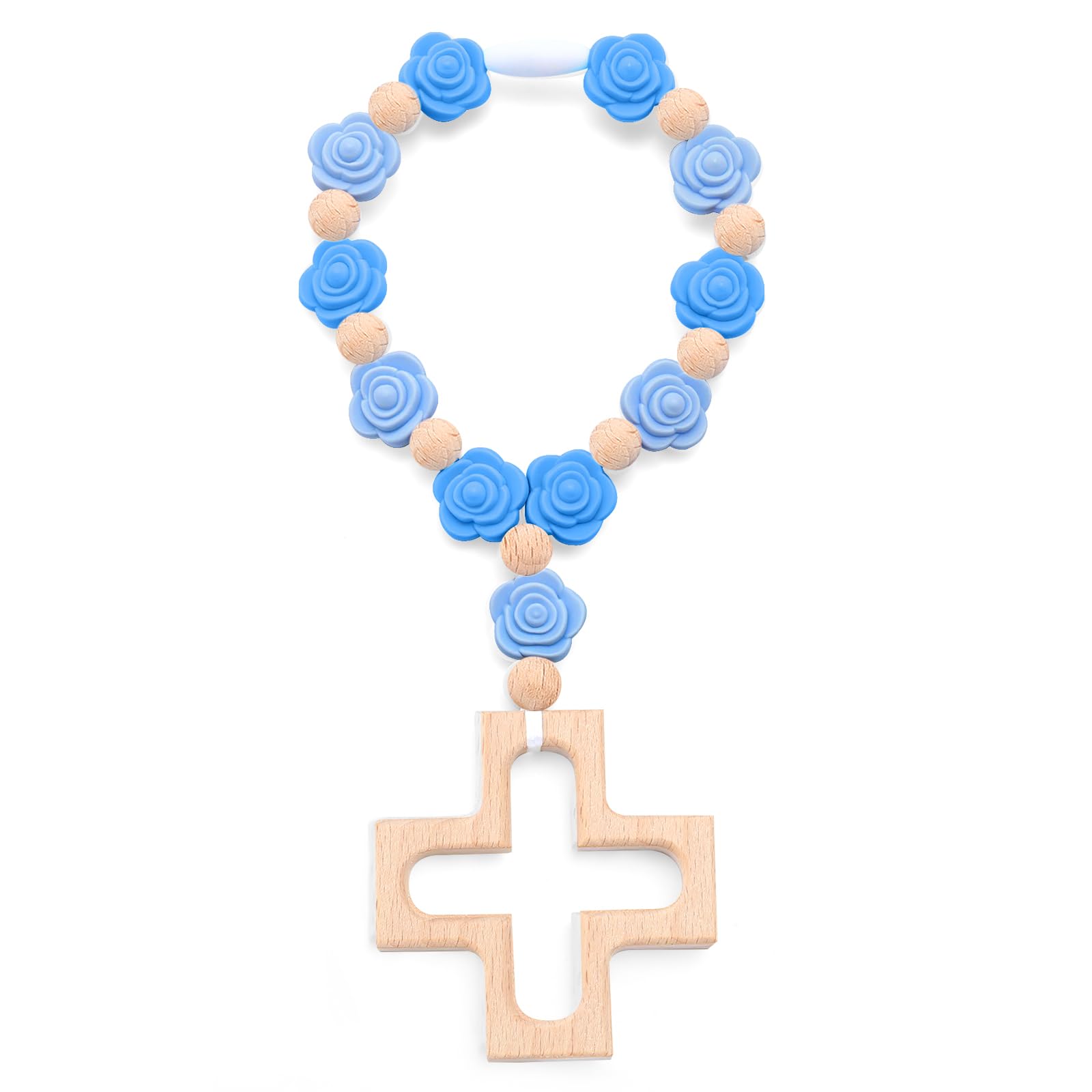 Landical silicone rosary cross detail with blue roses for celebrations