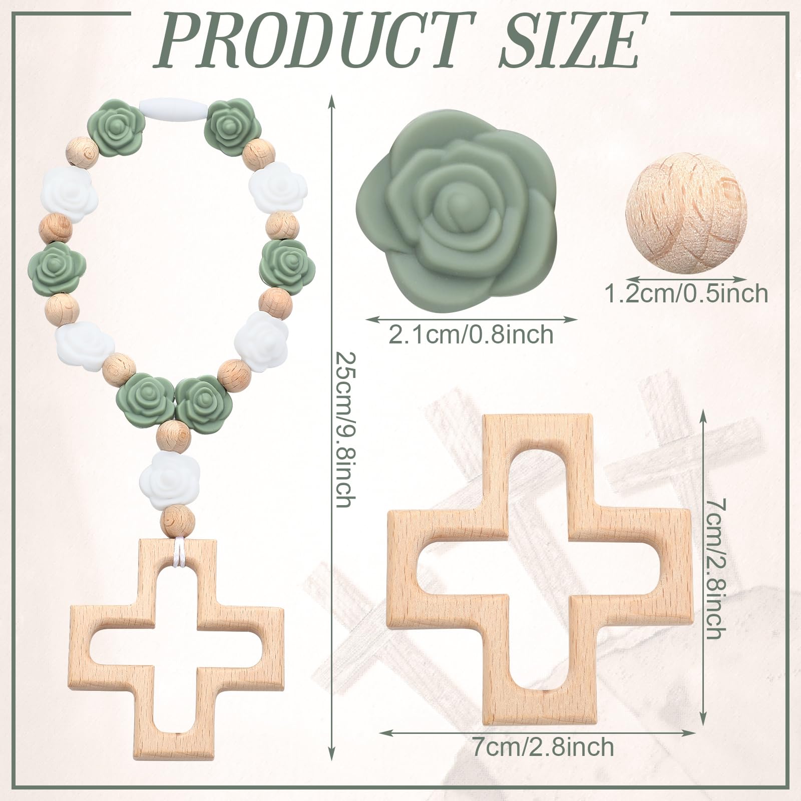 Landical rosary with wooden beads and cross, 25 cm, portable First Communion gift.