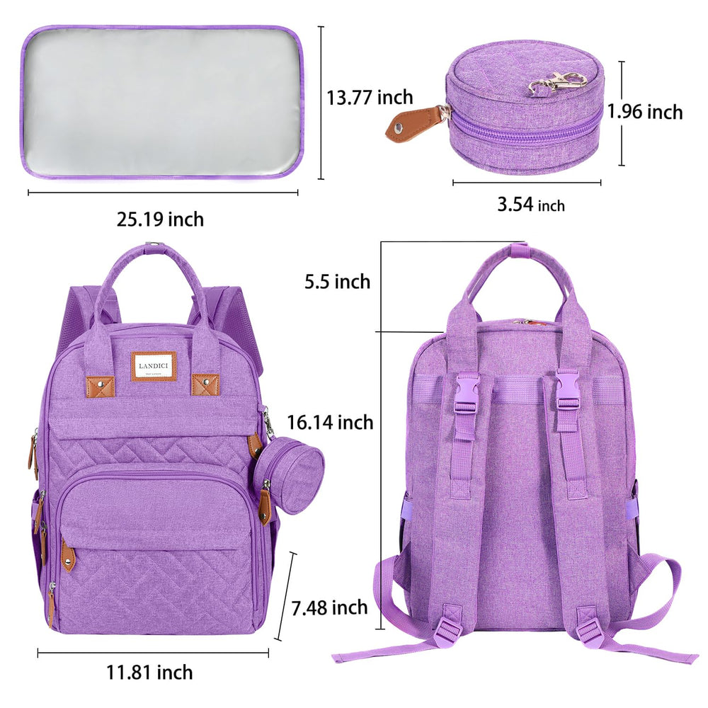 LANDICI diaper bag backpack foldable changing pad for easy diaper changes anywhere