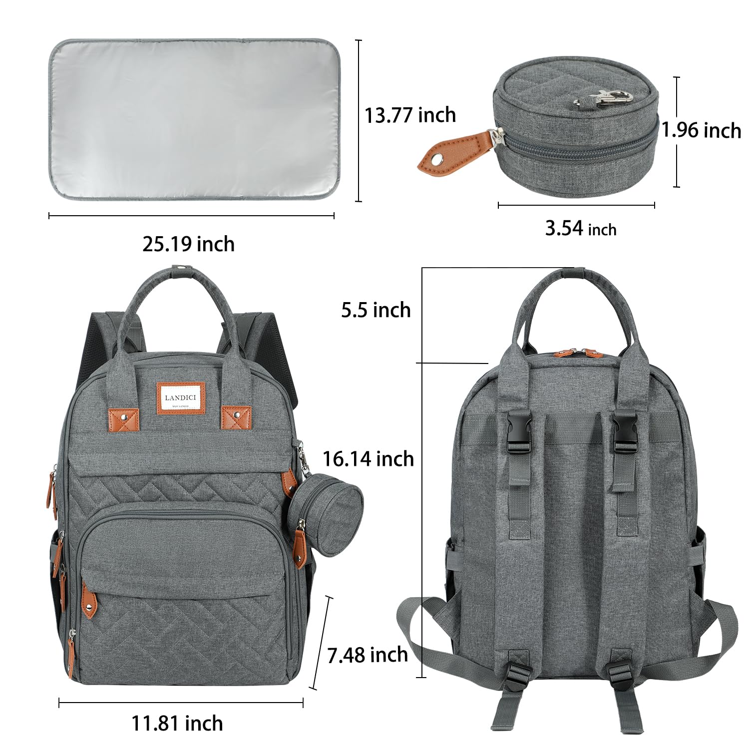 LANDICI diaper bag backpack foldable diaper pad aids quick and clean changes
