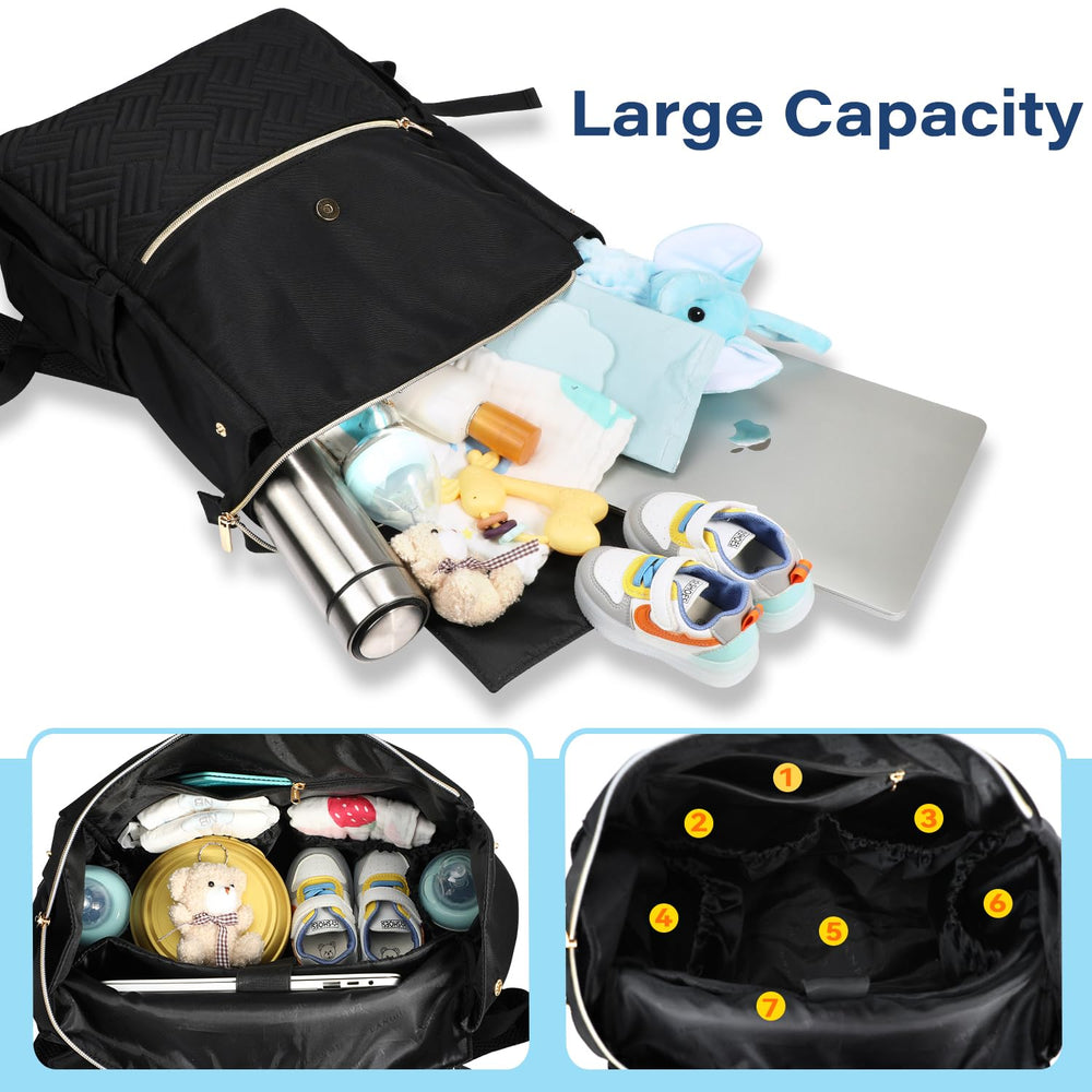 LANDICI diaper bag backpack interior-pockets—neatly accessible baby and parent essentials.