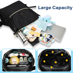 LANDICI diaper bag backpack interior-pockets—neatly accessible baby and parent essentials.