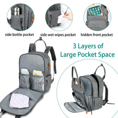 LANDICI diaper bag backpack with stroller attachment demonstrates hands-free transport during strolls