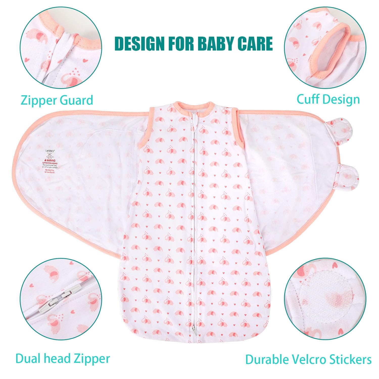 LANDICI newborn sleep sack patterns add visual appeal while remaining breathable