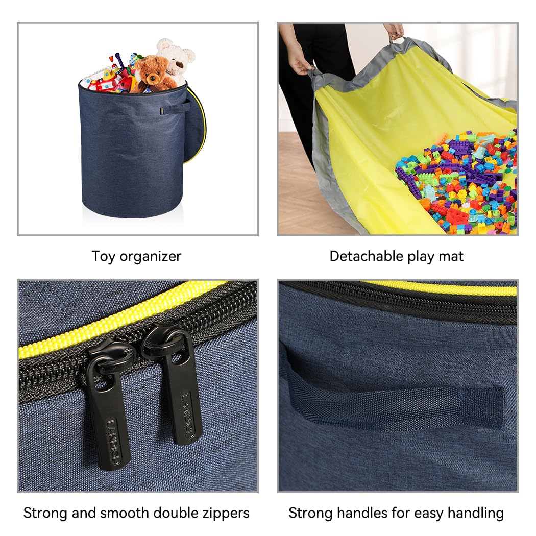 LandICI toy storage organizer blue 55in diameter play mat provides ample play space
