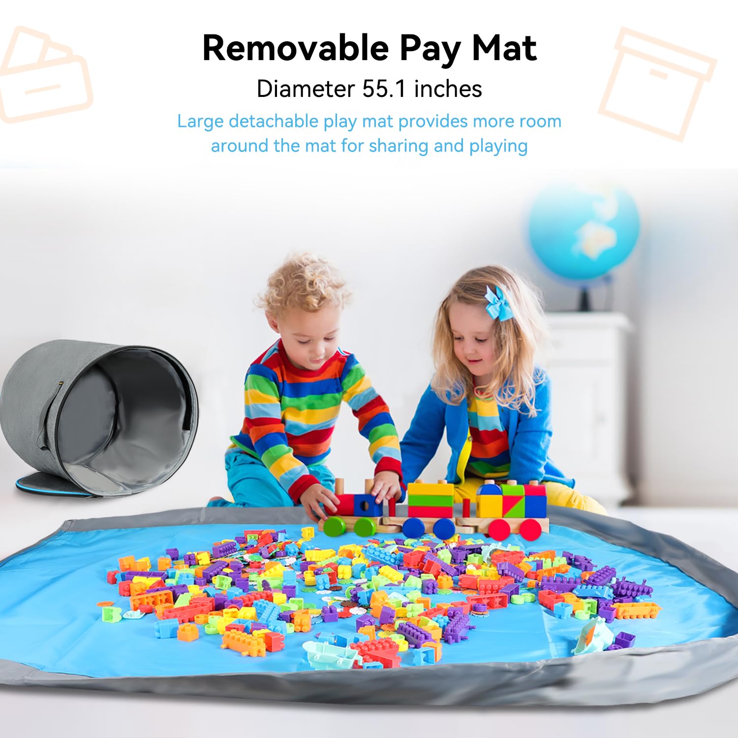 LANDICI toy storage organizer removable play mat enables quick cleanup and setup.