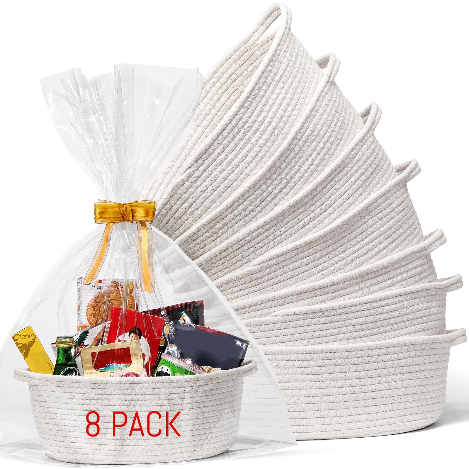 LANDNEOO 8-pack woven basket gift bags ribbons 12x8x5 for easy gifting and storage