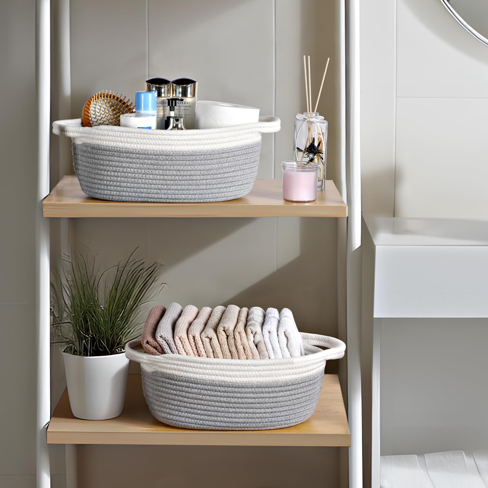 LANDNEOO small nursery basket used for toy storage in a cozy kids room