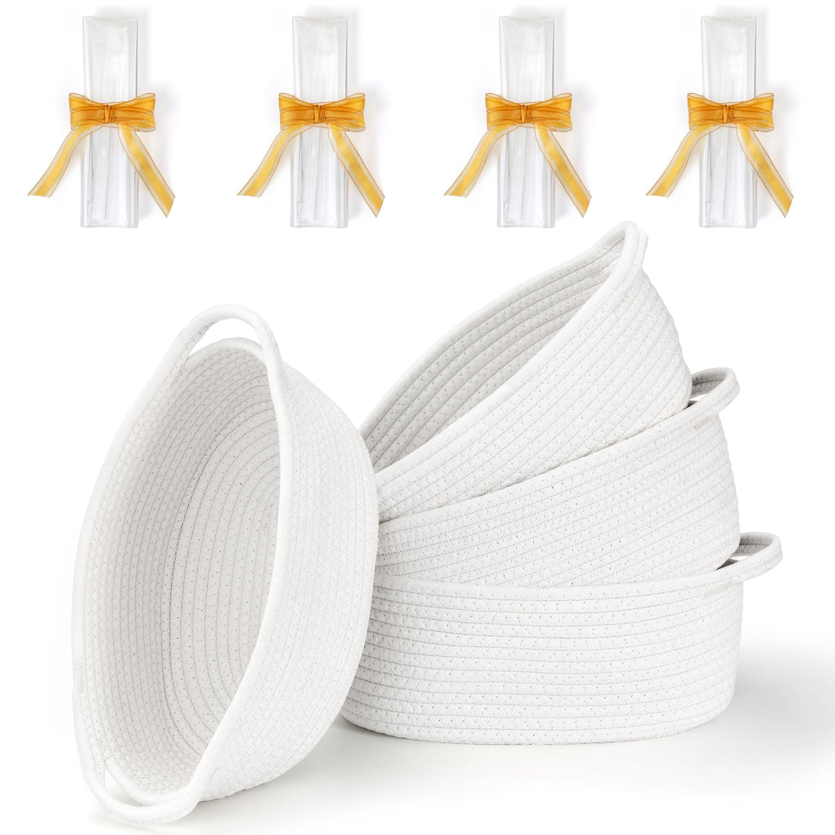 LANDNEOO small woven basket front view for nursery organization with soft cotton rope