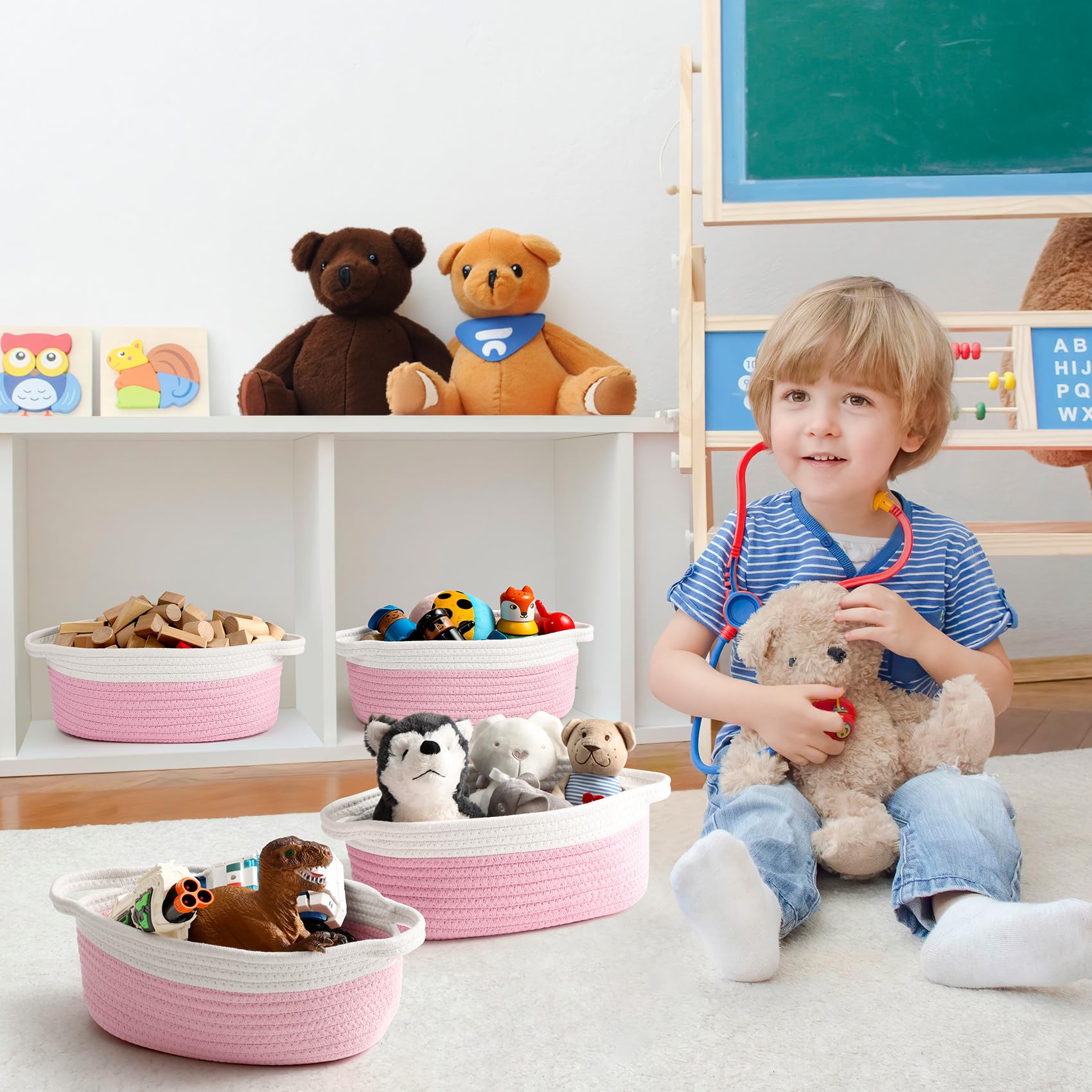 LANDNEOO two-pack-pink-baskets pair well with shelves, offering soft storage and gentle texture.
