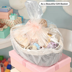 LANDNEOO grey woven basket with reinforced handles, close-up highlighting durability and carry ease