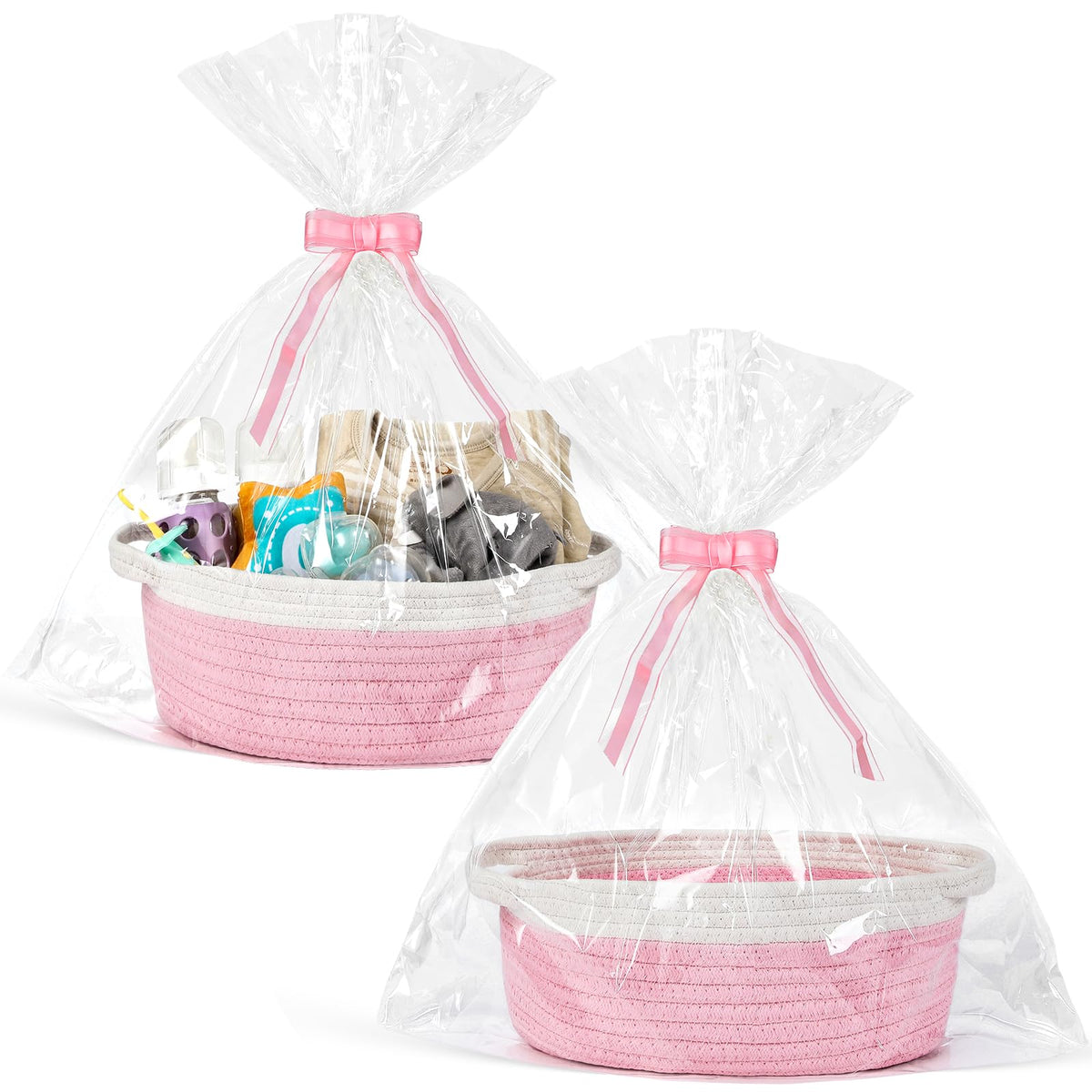 LANDNEOO woven basket pink pack close-up highlights soft organic cotton rope for nursery storage.