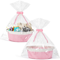 LANDNEOO woven basket pink pack close-up highlights soft organic cotton rope for nursery storage.