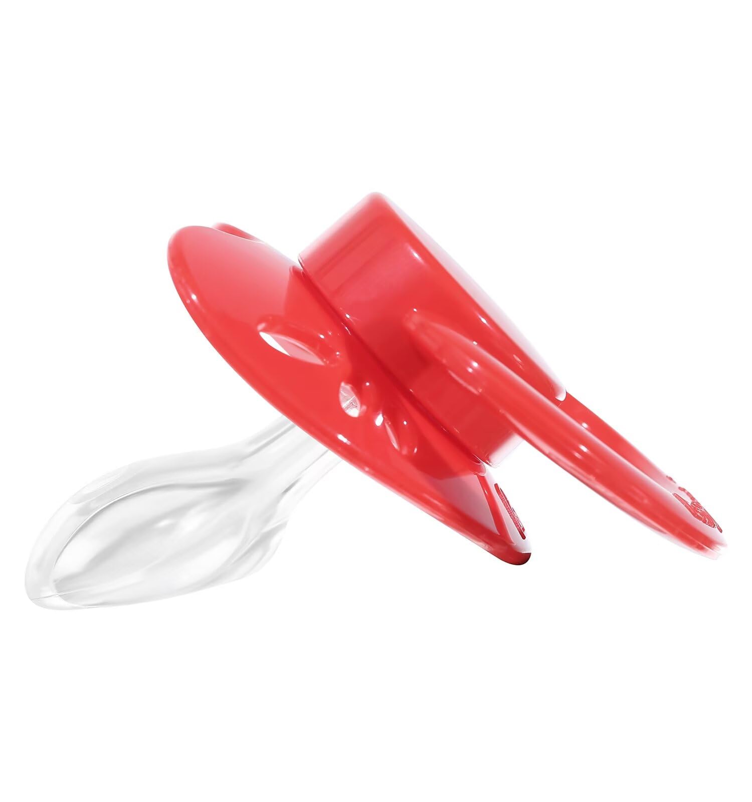 Landofgenie red pacifier on nightstand suitable for relaxing routines