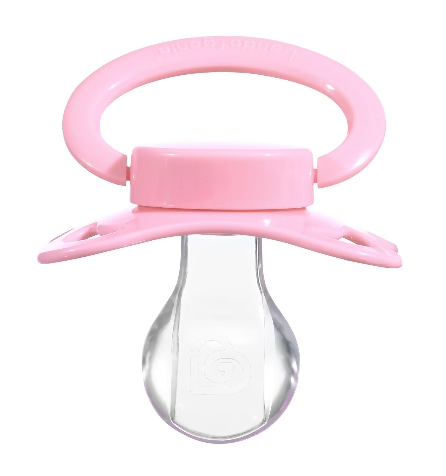 Landofgenie pink shield pacifier close-up for easy cleaning