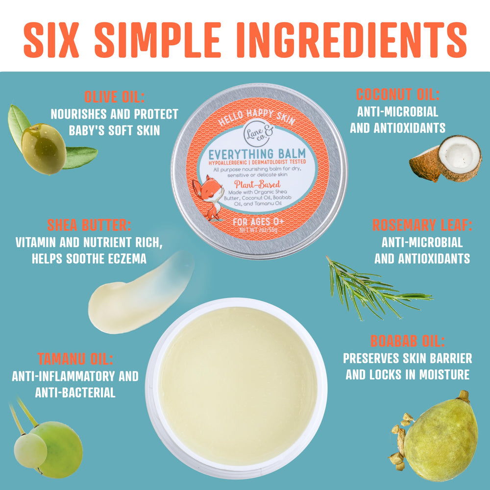 Lane & Co Everything Balm packaging highlighting safe, family-friendly ingredients