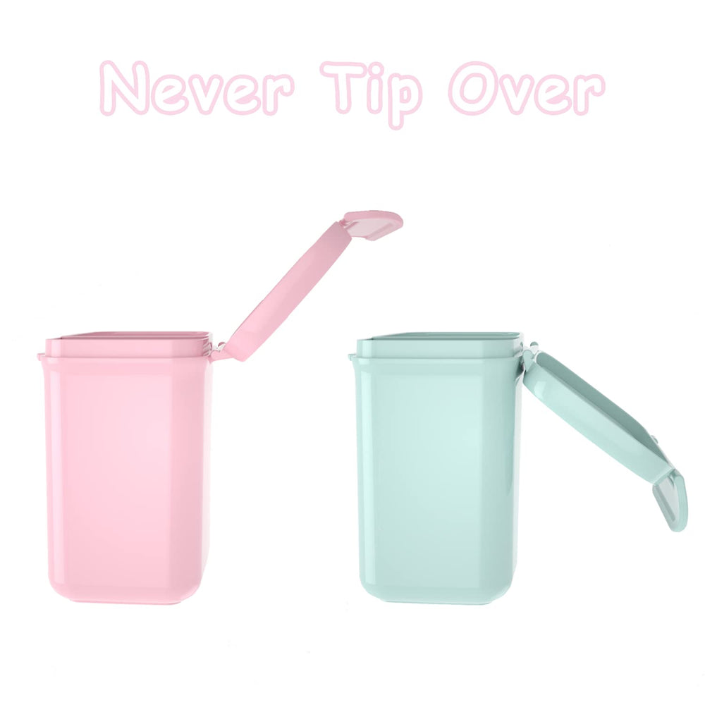 LANEYLI formula dispenser pink with lid open demonstrates stable, spill-free design.