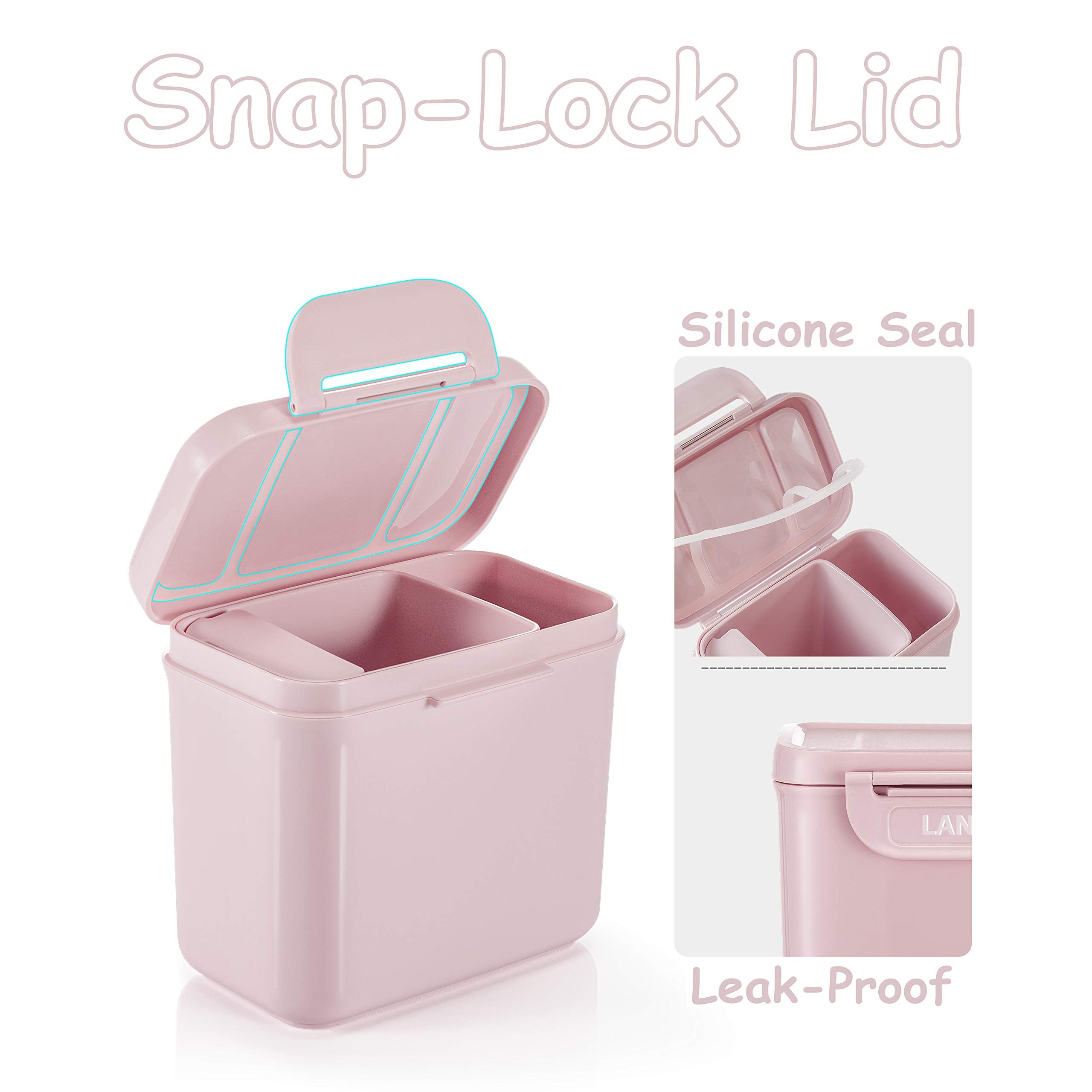 LANEYLI formula dispenser pink versatile-use container for baby cereal and snacks.