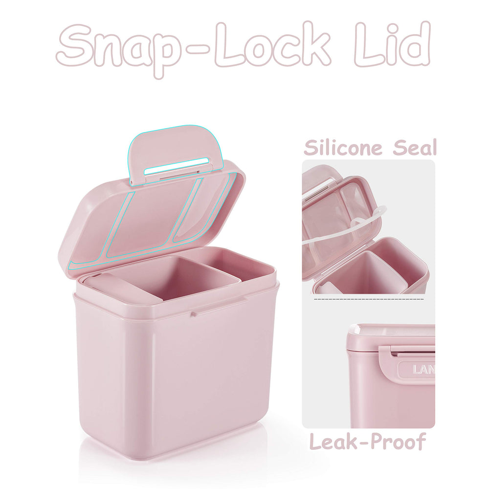 LANEYLI formula dispenser pink versatile-use container for baby cereal and snacks.