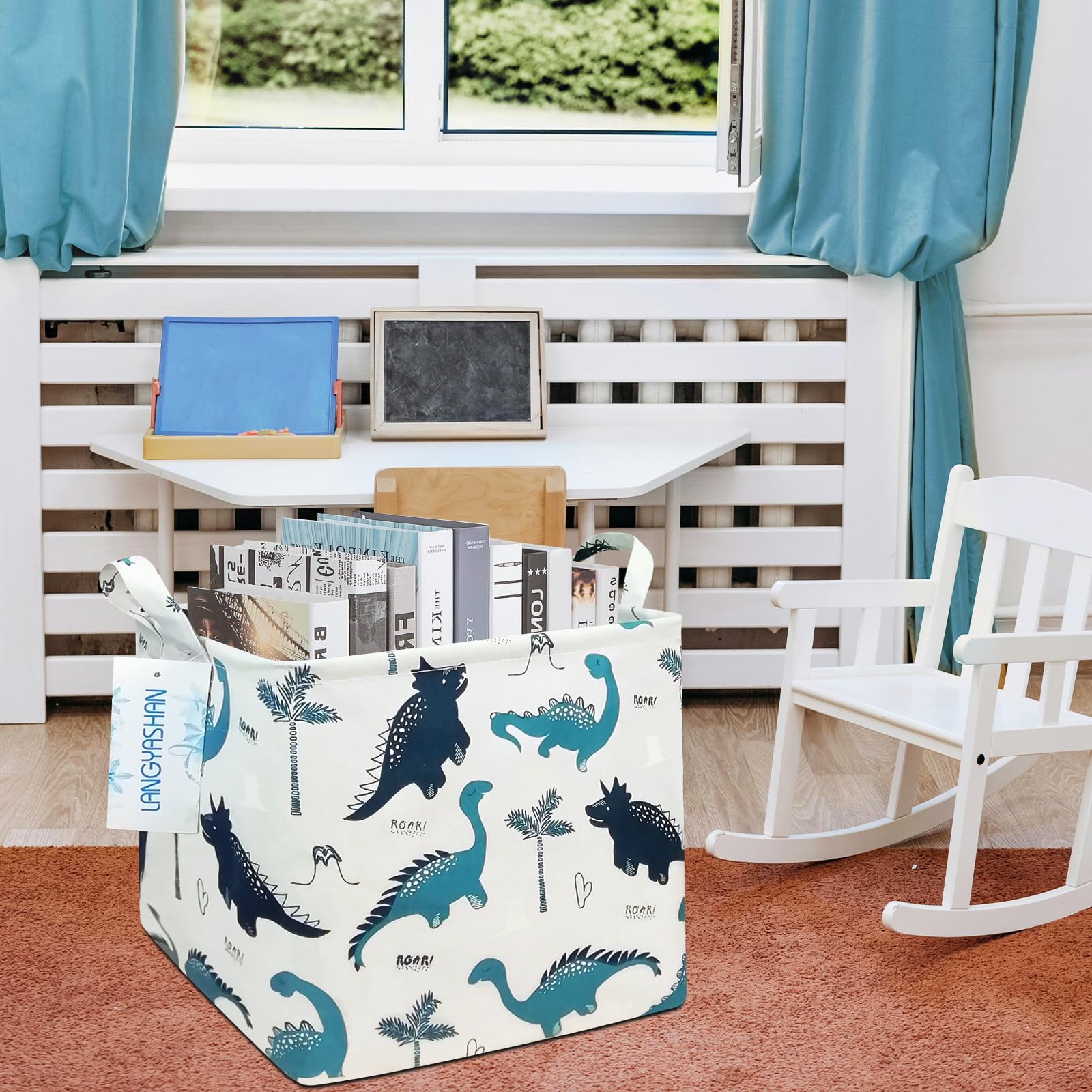 LANGYASHAN 12.6-inch square basket fits shelves for compact clutter control.