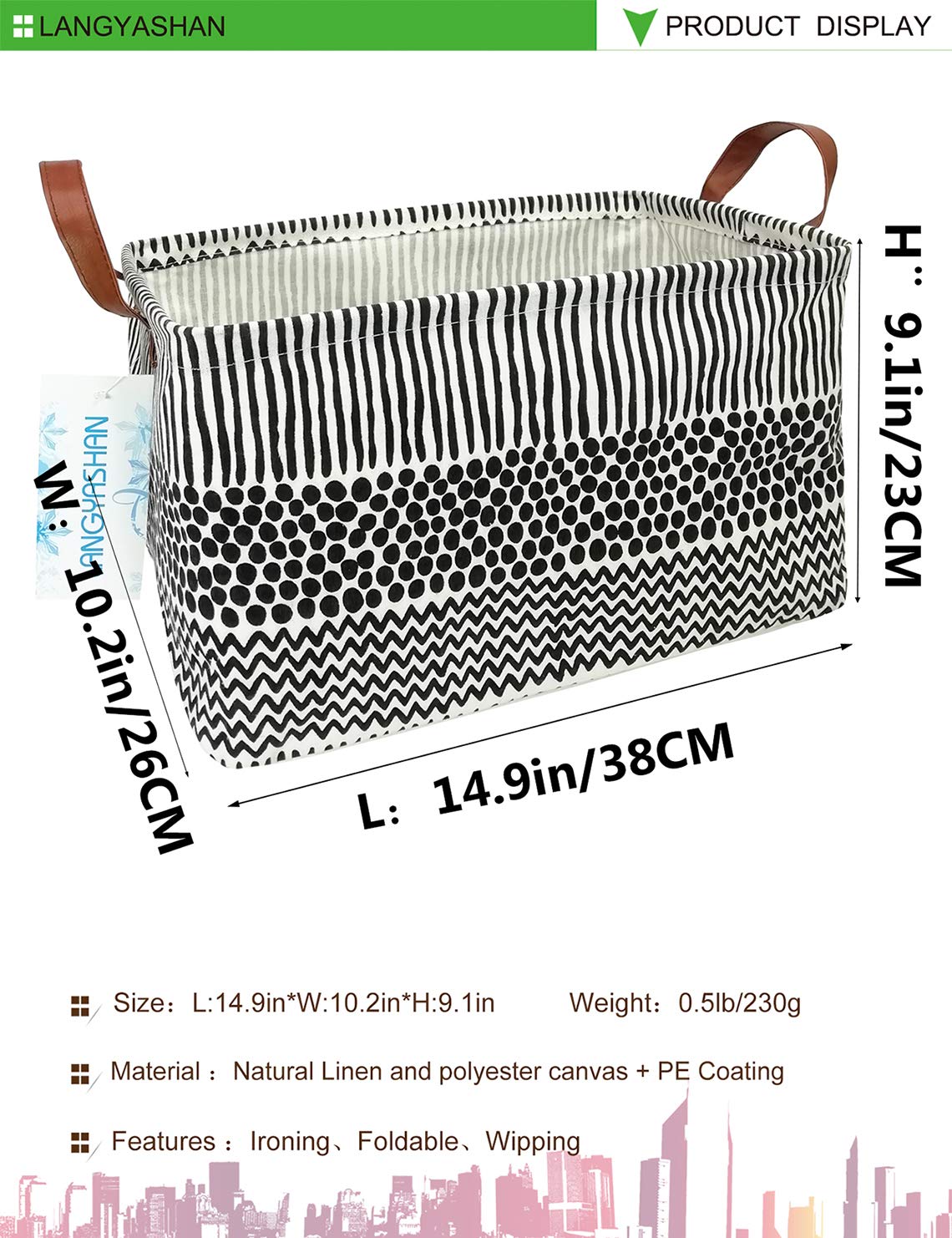 LANGYASHAN canvas collapsible basket with handles for portable organizing